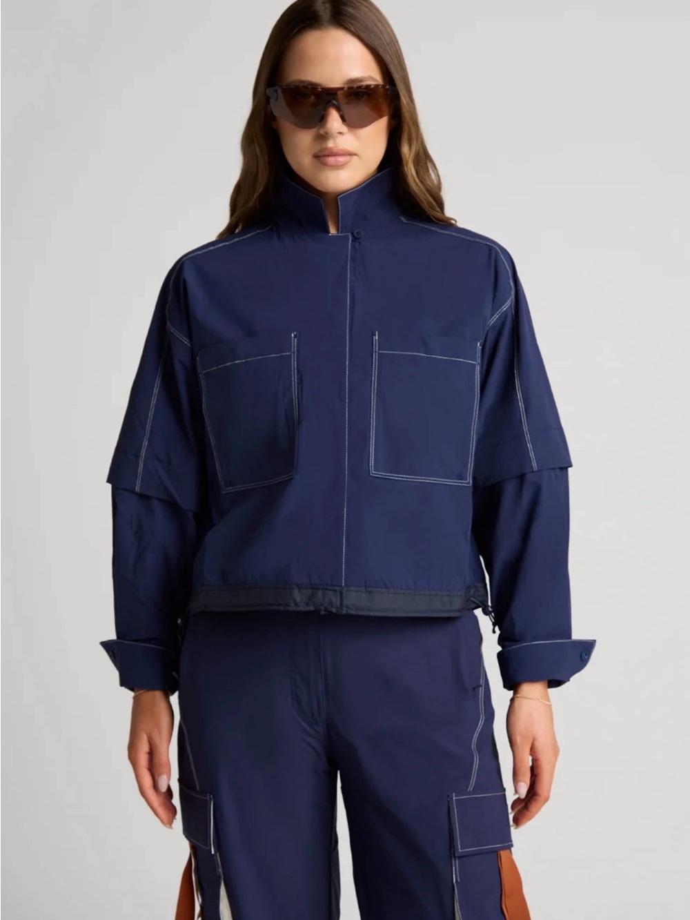 Seniq Navy Hiking Crop Jacket - Women